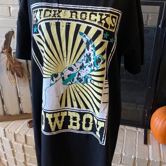 NWT “Kick Rocks Cowboy” OS dress/tunic top - cowgirl boot graphic - Picture 3 of 7